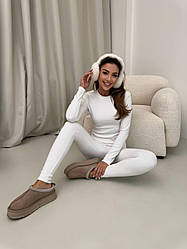 Теплий термокомплект з комфортної та приємної до тіла тканини пума: лонгслів та лосини відтінку молоко