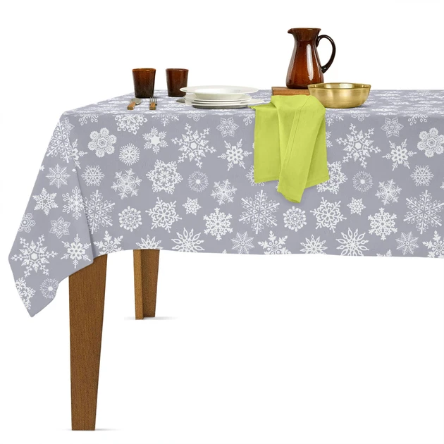 Скатертина тефлонова Королева Ночі (Duck) | 120х170 | Сніжинки на сірому, фото 1