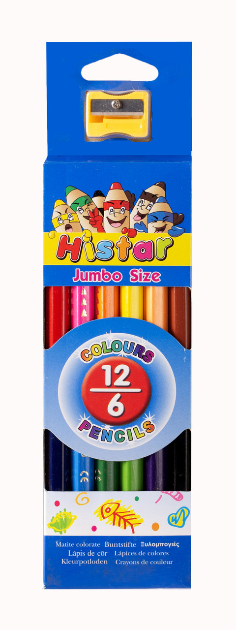 Кольорові олівці двосторонні Hi Star Jumbo 6 штук 12 кольорів з точилкою 1700