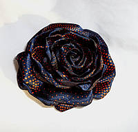Брошь цветок синий из ткани ручной работы "Роза Оранжевая Горошина"