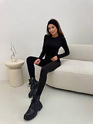 Теплий термокомплект з комфортної та приємної до тіла тканини пума: лонгслів та лосини молочного відтінку