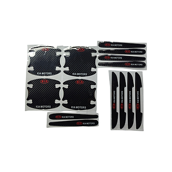 Наклейки силіконові захисні чорні карбон на дверні ручки,+ під ручки дверні з маркою авто KIA, захист від подряпин