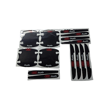 Наклейки силіконові захисні чорні карбон на дверні ручки,+ під ручки дверні з маркою авто Audi , захист від подряпин