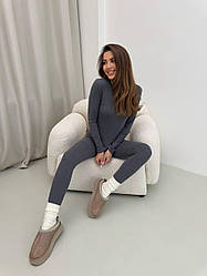 Теплий термокомплект з комфортної та приємної до тіла тканини пума: лонгслів та лосини відтінку графіт
