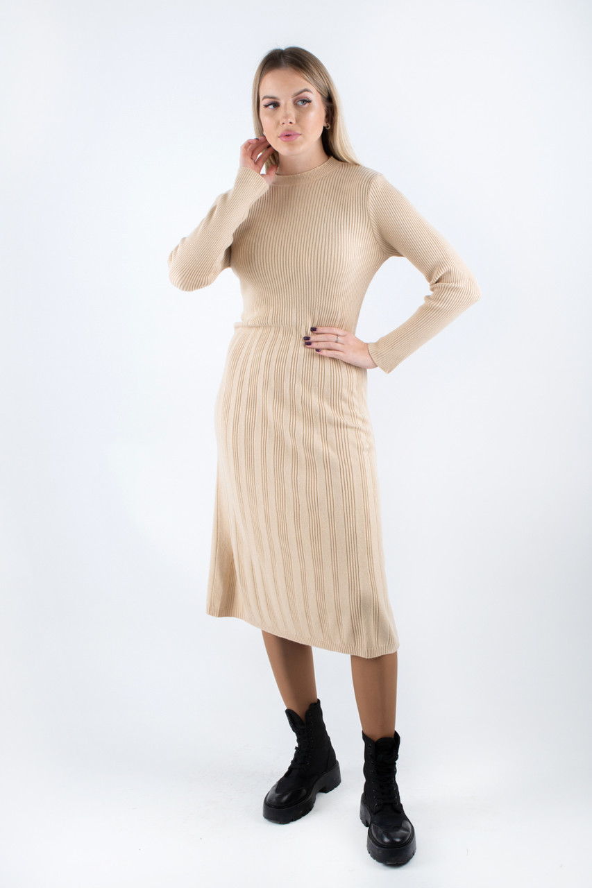 Плаття міді з декоративною вʼязкою бежеве 83082 (2000000139777), фото 1