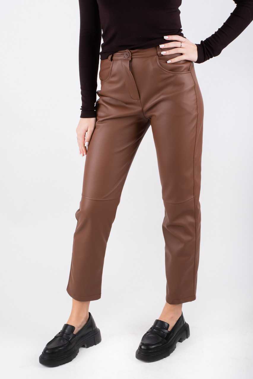 Брюки прямі з екошкіри коричневі 30005 (2000000140230), фото 1