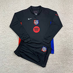 Дитяча футбольна форма Барселона чорна довгий рукав 2024-25