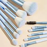 Набір пензлів для макіяжу MakeUp 12 шт., Блакитний, фото 3