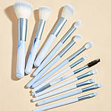 Набір пензлів для макіяжу MakeUp 12 шт., Блакитний, фото 4