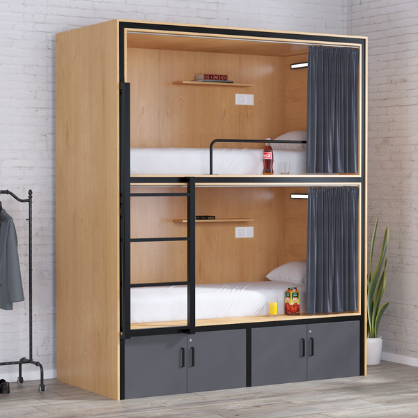 Двоярусне ліжко з обшивкою антивандальне для хостелу з шухлядами та шторками Loft Design, фото 1