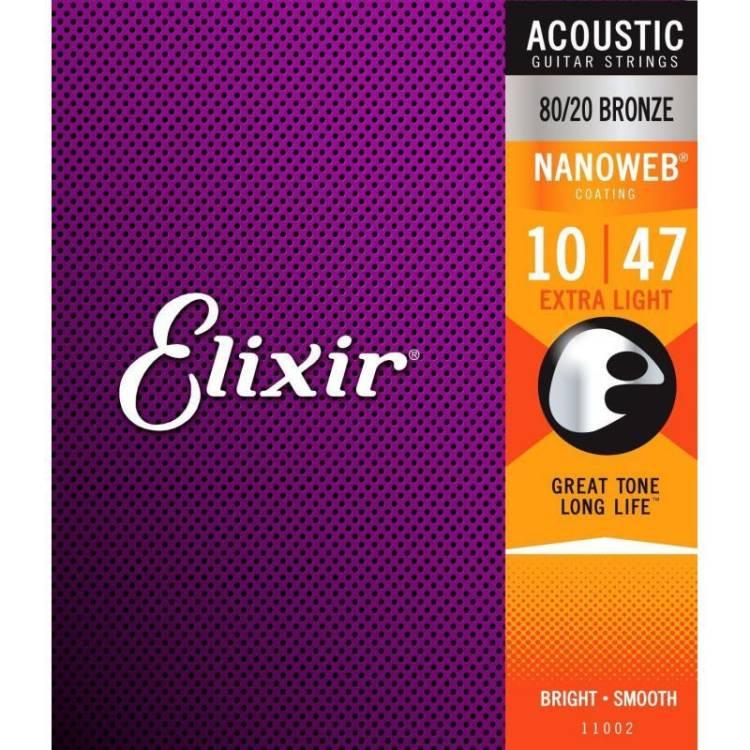 Струни для акустичної гітари Elixir Nanoweb 80/20 bronze 10-47 (3 медіатори в подарунок)