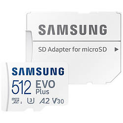 Карта пам'яті Samsung 512 GB microSDXC Class 10 UHS-I U3 V30 A2 EVO Plus + Адаптер