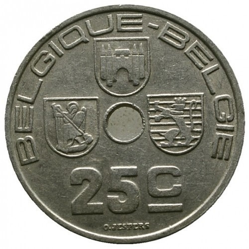Бельгія Король Леопольд III 25 сантимів, 1938-1939 Напис - "BELGIQUE - BELGIE" №418