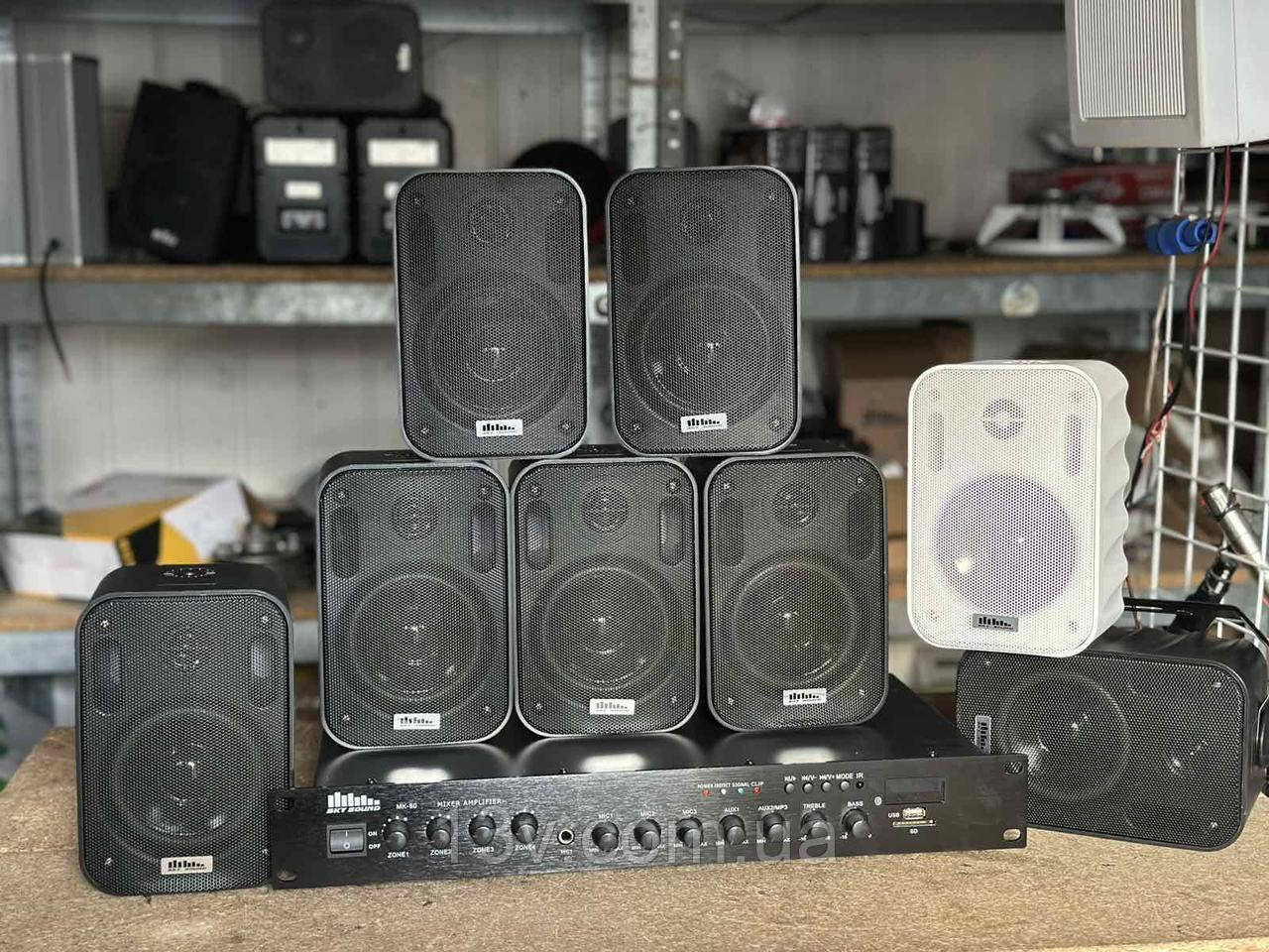 Комплект акустики Sky sound підсилювач та 8 колонок ( 4зони )