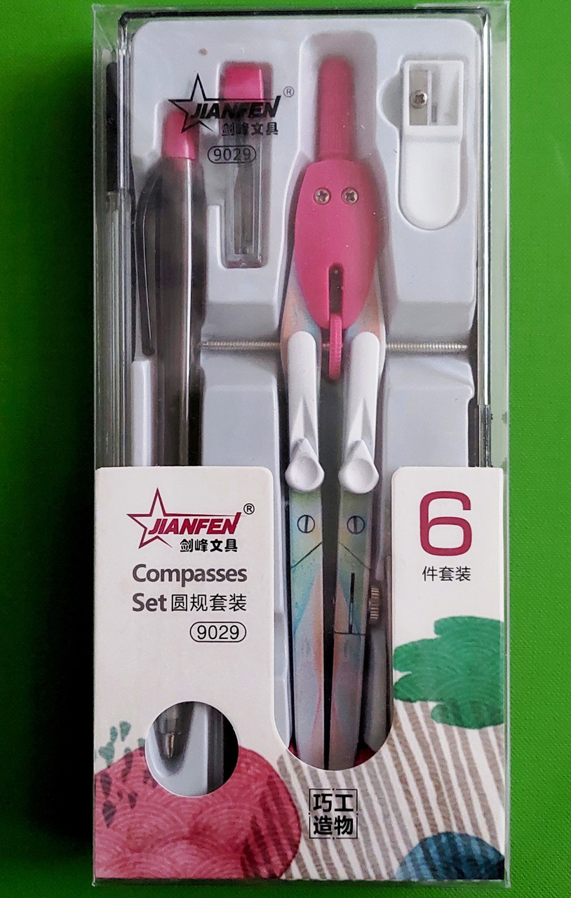 Канц Готовальня ”JO” /JF-9029/ 6 предм (циркуль+олівець+гумка+гриф+точилка) (1/12)