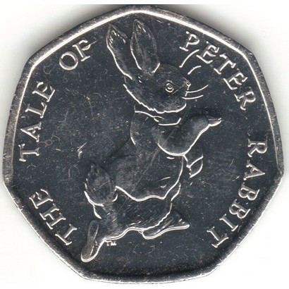 Велика Британія 50 пенсів, 2017 150-та річниця - Народження Беатріс Поттер, Кролик Пітер №2950, фото 1