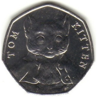 Велика Британія 50 пенсів, 2017 150-та річниця - Народження Беатріс Поттер, Кошеня Том №2945, фото 1