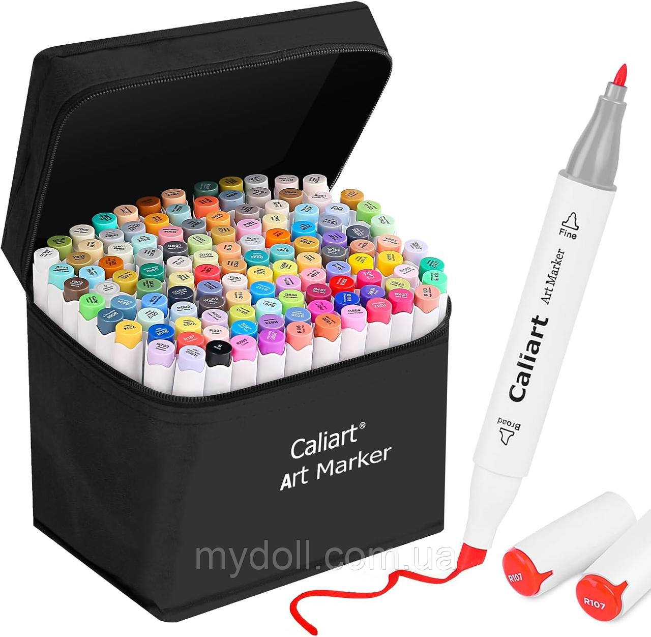 Маркери Caliart Спиртові Куля та Долото для скетчингу 121 Colors Alcohol Based Markers Fine Chisel Оригінал
