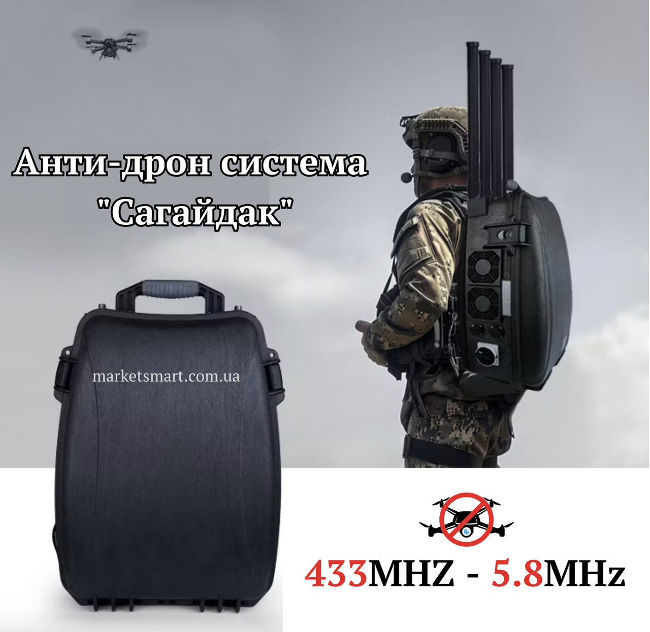 Купольний РЕБ Рюкзак "Сагайдак" 8-діапазоний. Частоти від 433MHz до 5.8MHz. Глушник FPV Дронів
