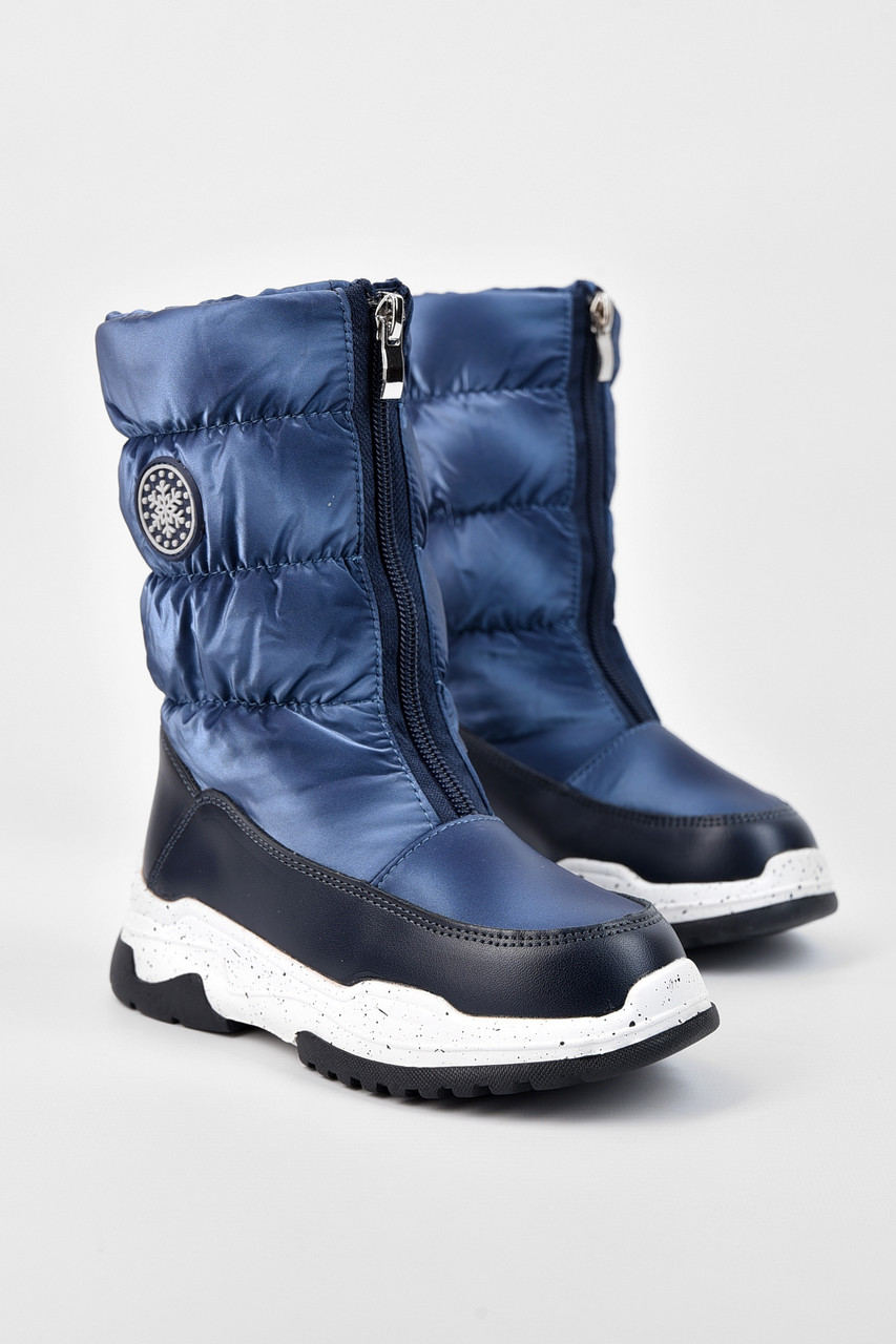 Дутики дитячі для дівчинки на хутрі темно-синього кольору 195907T Безкоштовна доставка, фото 1