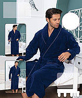 Халат банный махровый для мужчин Бамбук 1020, Синий, L