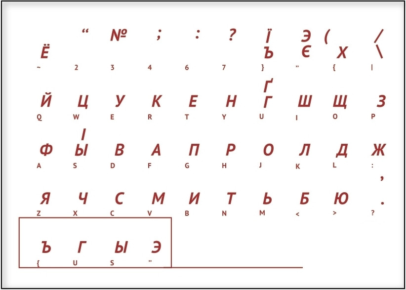 Наліпки наклейки на клавіатуру білі Укр\Рус\Eng Red, фото 1