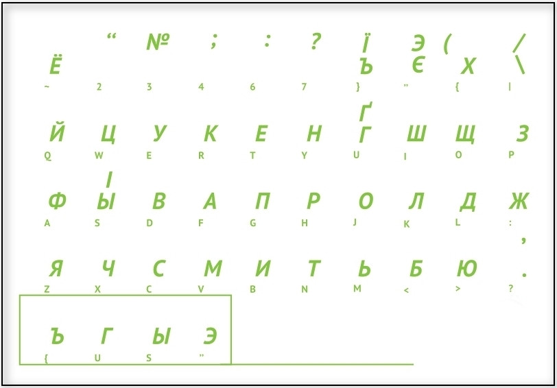 Наліпки наклейки на клавіатуру білі Укр\Рус\Eng Green, фото 1
