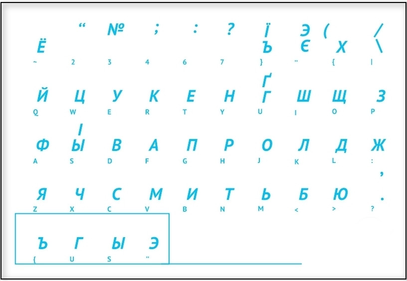 Наліпки наклейки на клавіатуру білі Укр\Рус\Eng Blue