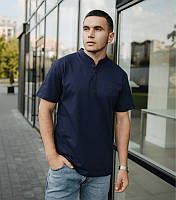 Однотонна футболка поло з коміром стійкою - HECTOR - Темно-синій