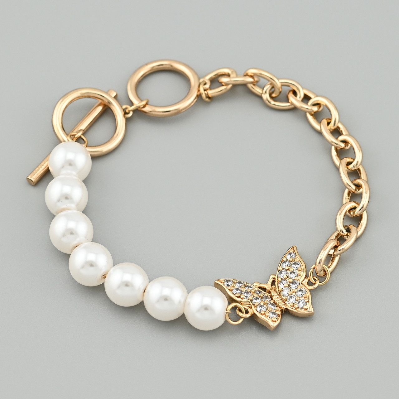 Браслет Метелик 48279 ширина 8 мм штучні перли позолота 18К довжина 16+2, фото 1