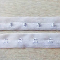 Гачки на стрічці для корсетів однорядні 2,5 см, білі (нейлон)