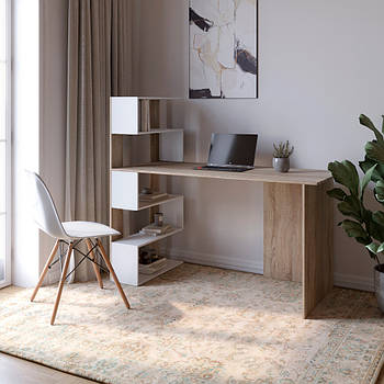 Cтіл комп'ютерний з полицями М-ЗОН Джеко 1416L лівий Сонома/Німфея Альба (MZN-031026)