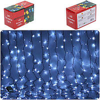 Гірлянда електрична (Штора-дощ, 240 лампочок,світіння холодний білий, чорний провід LED) 9280-6