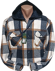 Сорочка-куртка з капюшоном Hetai vd-1007 на хутрі картата, тепла чоловіча сорочка на зиму класична 4XL