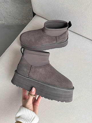Зимові Жіночі Черевики UGG Classic Mini Dipper Thundercloud Grey / УГГ Класик Міні Діпер Сандерклауд Сірі, фото 1