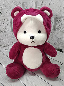 М'яка іграшка з пледом усередині Ведмедик у капюшоні вишневий 60 см