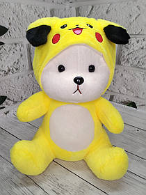 М'яка іграшка з пледом усередині Ведмедик у капюшоні Пікачу жовтий 60 см