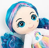 Текстильна лялька в сукні з синім волоссям, фото 2