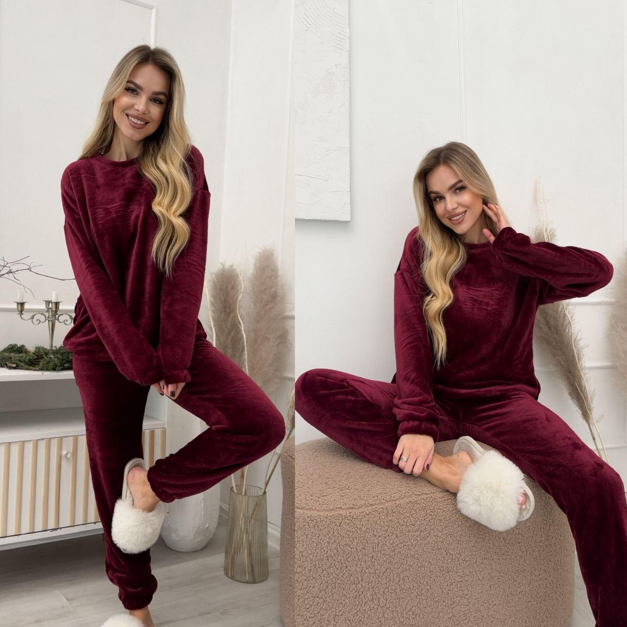 Плюшева тепла жіноча піжама, костюм для дому, фото 1