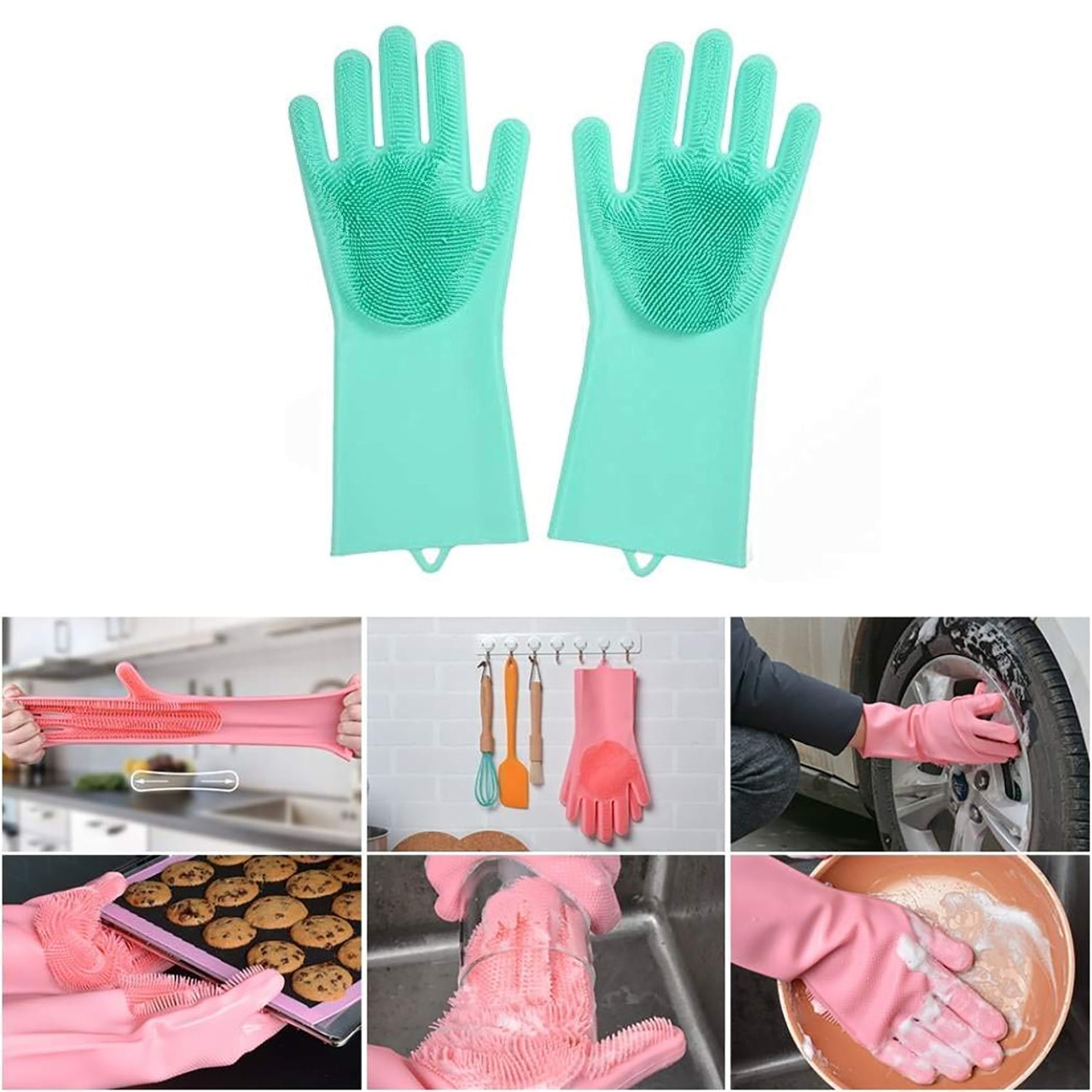 Силіконові багатофункціональні рукавички Magic Silicone Gloves Pink для прибирання, чищення та миття посуду