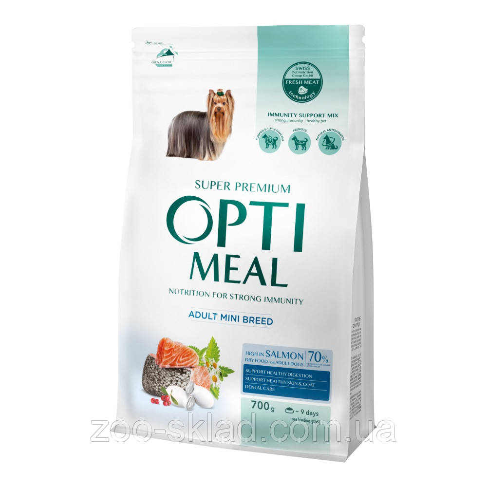 Optimeal DOG Adult Mini Breed Salmon для дорослих собак мініатюрних порі, з високим вмістом лосося 0,7кг
