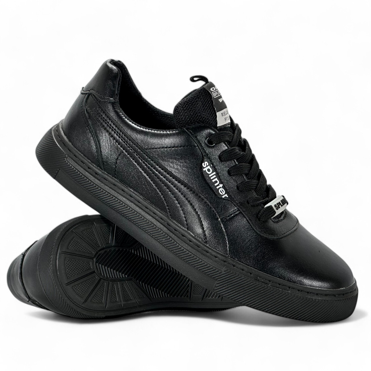 Кросівки чоловічі осінні Splinter (Україна) шкіряні чорні осінь/весна демі сезон зі шнурівкою 02 22