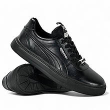 Кросівки чоловічі осінні Splinter (Україна) шкіряні чорні осінь/весна демі сезон зі шнурівкою 02 22