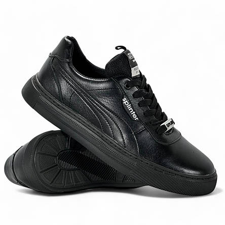 Кросівки чоловічі осінні Splinter (Україна) шкіряні чорні осінь/весна демі сезон зі шнурівкою 02 22, фото 1
