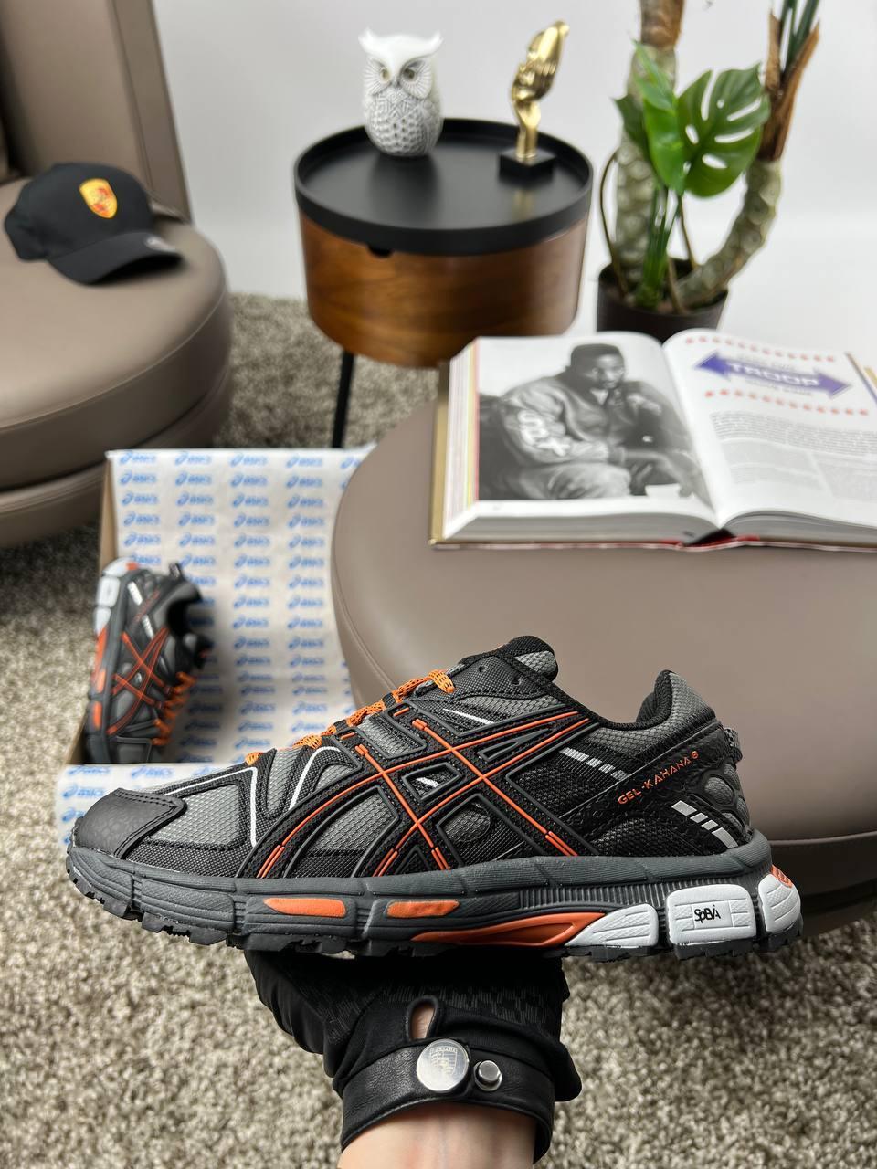 Чоловічі кросівки ASICS Gel-Kahana 8 Grey Orange, кеди Асикс шкіра текстиль водовідштовх. сірі. Чоловіче взуття