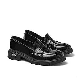 Лакові м'які шкіряні туфлі лофери мокасини класичне жіноче взуття повсякденне Cosmo lOfEr Lac Black