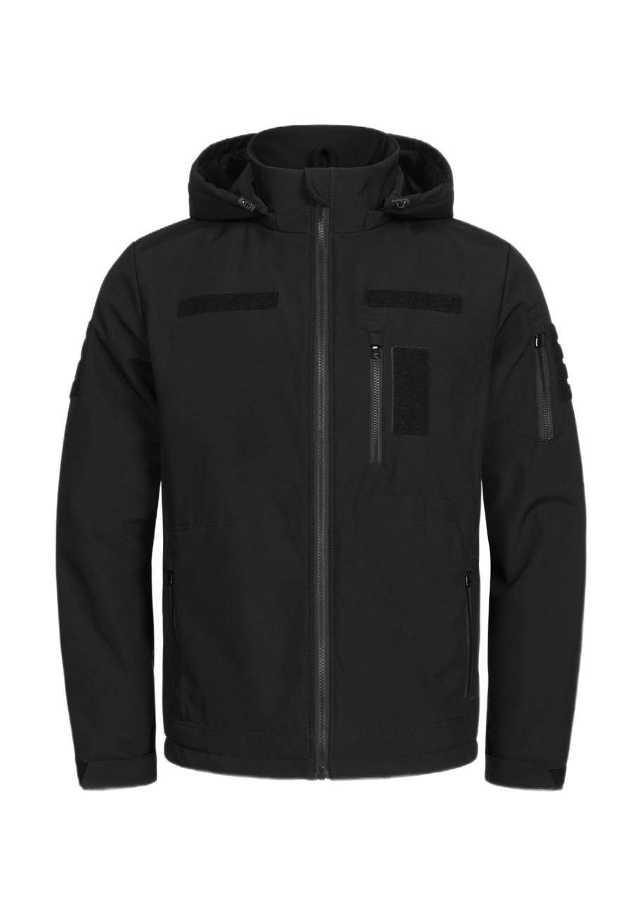 Куртка тактична чорна Softshell З капюшоном, що відстібається.