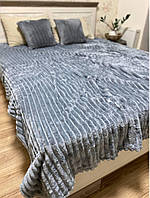 Плед покривало Шарпей Королівський широка смуга Євро розмір 200х220 см. колір Сірий + Подарункова фірменна сумка