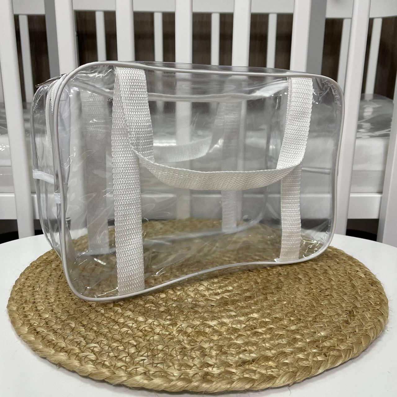 Сумка в пологовий будинок прозора пвх для майбутньої мами та дитини S (31*21*14 см) ЕкоМама біла, фото 1