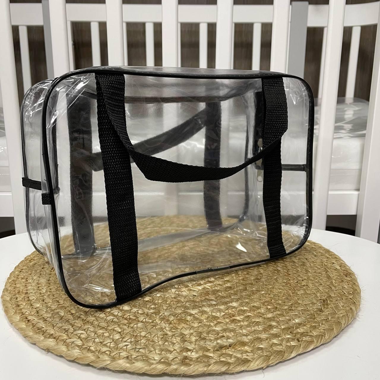 Сумка в пологовий будинок прозора пвх для майбутньої мами і дитини S (31*21*14 см) ЕкоМама чорна, фото 1